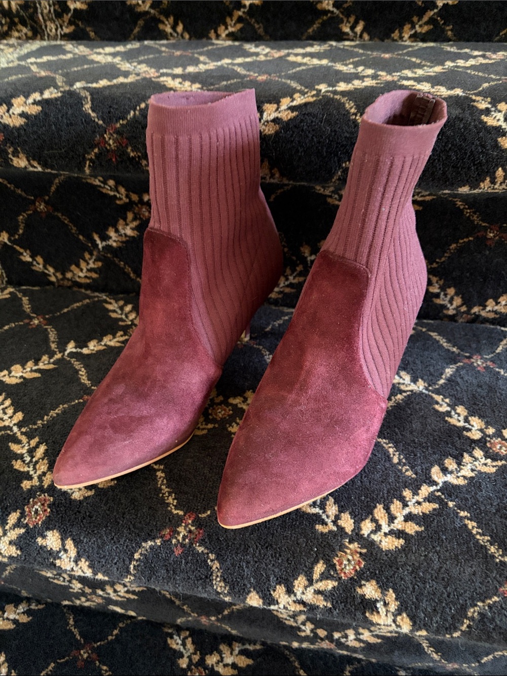 Marc Fisher Plum Suede Pointed Sock Booties